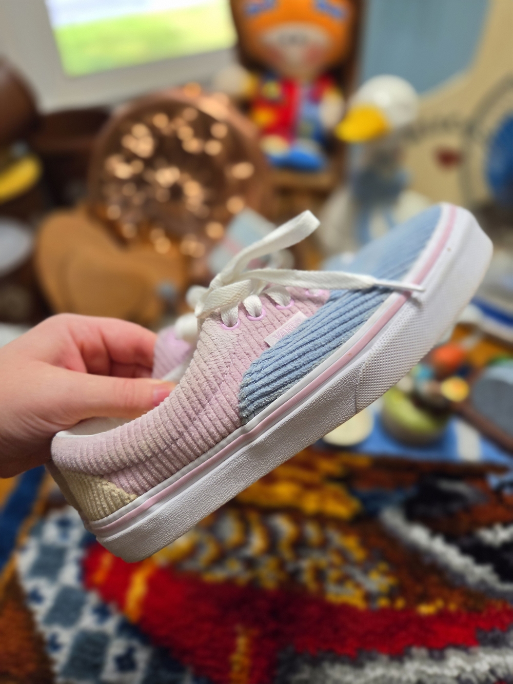 Vans Era Corduroy Colorblock Pastel Sneakers Pink Blue Yellow Skate Shoes Kids 4